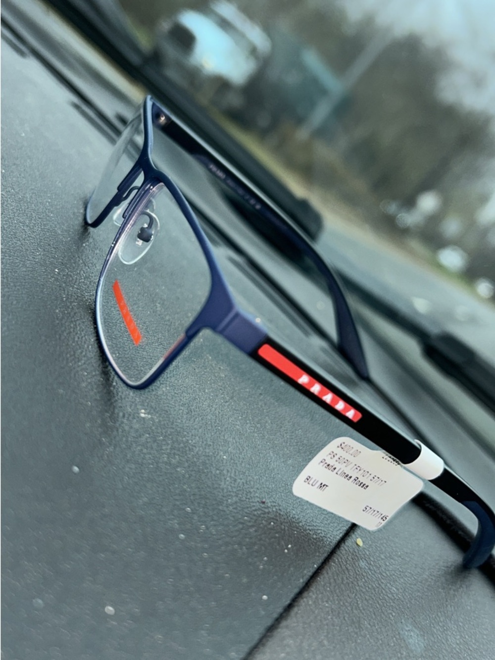 Prada Men’s Navy Blue Frames with Red Accent